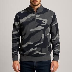 Whipper-In Camo 1/4 Zip Sweater Large Gray Black Pullover Streetwear